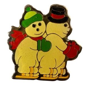 SWIB Taiwan Enamel Pin Two Snowmen Ice Skating Winter Holiday Christmas Gift